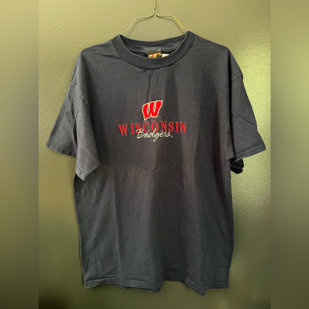 VINTAGE 90s Wisconsin Badgers Embroidered Shirt Size Large Mens Blue